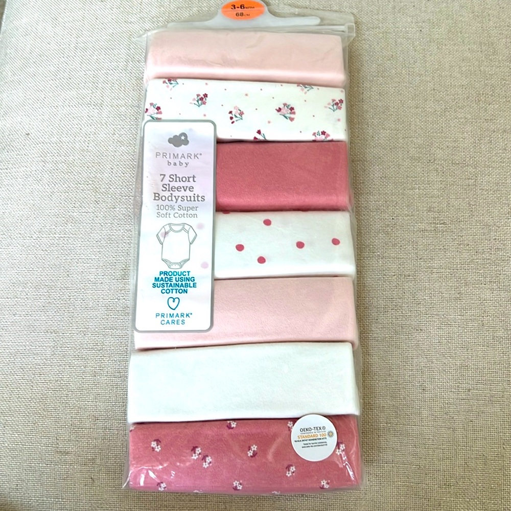 Primark baby 7 short sleeve bodysuits new